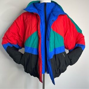 Vintage 1980s Members Only Retro Colorblock High Neck Puffer Ski Jacket Gorpcore